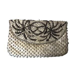 Vintage Silk Beaded Clutch Ivory White